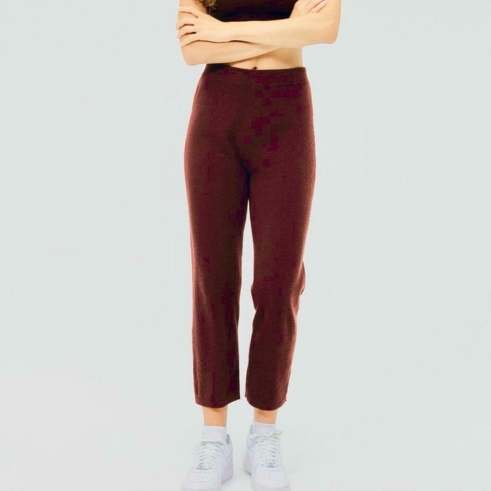 SOLD Naadam Cashmere Cropped Pants High Waisted Straight Leg Maroon Burgundy XXS - Picture 5 of 10